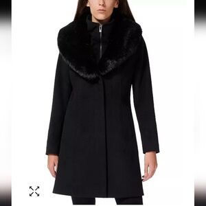 Via Spiga Faux Fur Collar Wool Trim Coat